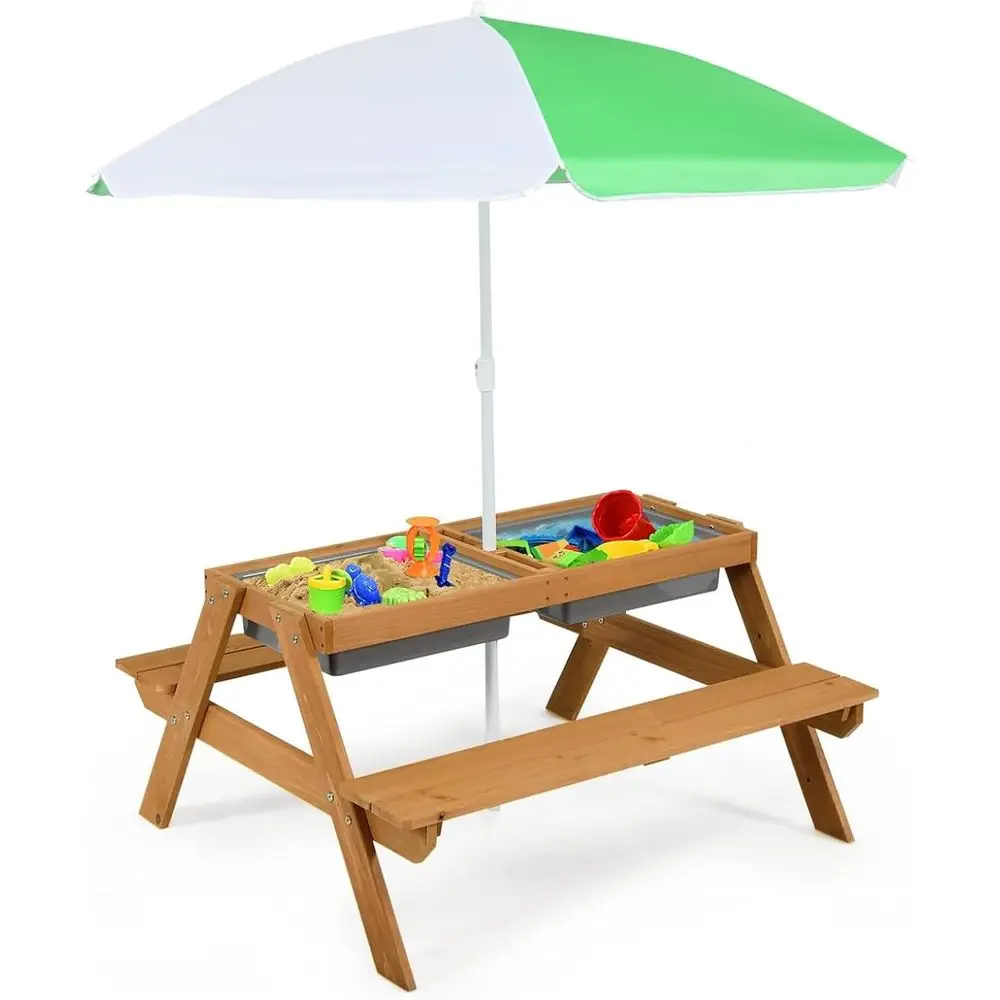 Kids Outdoor Sandbox - 4-in-1 Wooden Sand & Water Picnic