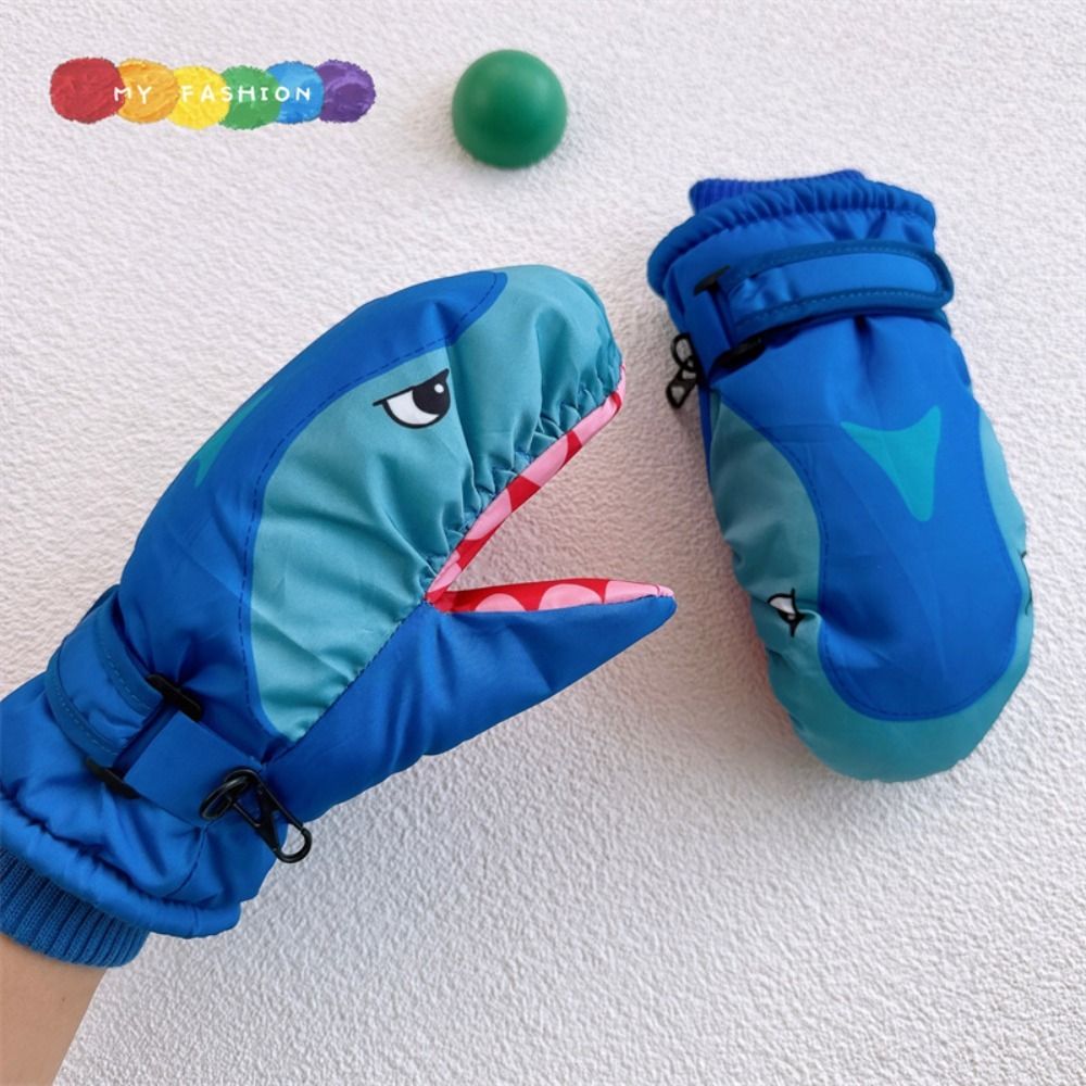 Kids Outdoor Gloves - Cartoon Children Ski Gloves Shark Pattern