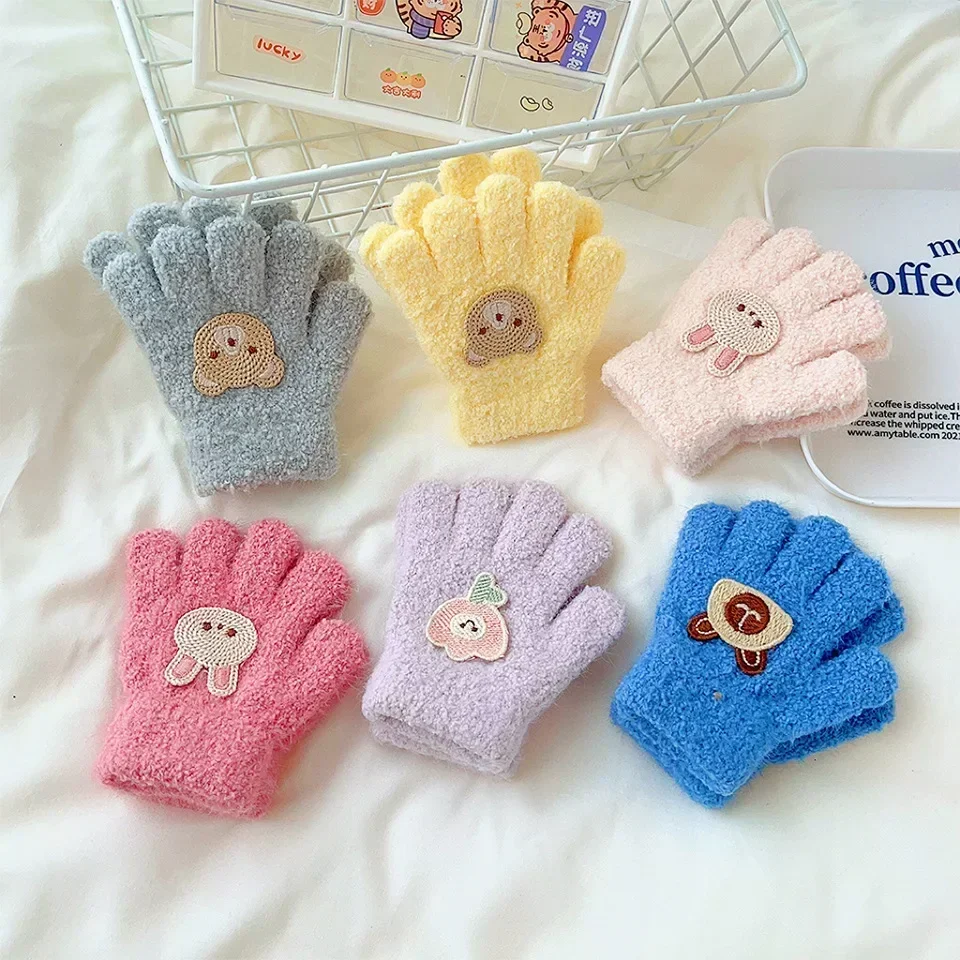 Kids Outdoor Gloves - Winter Knitted Gloves Cartoon Warm Mittens