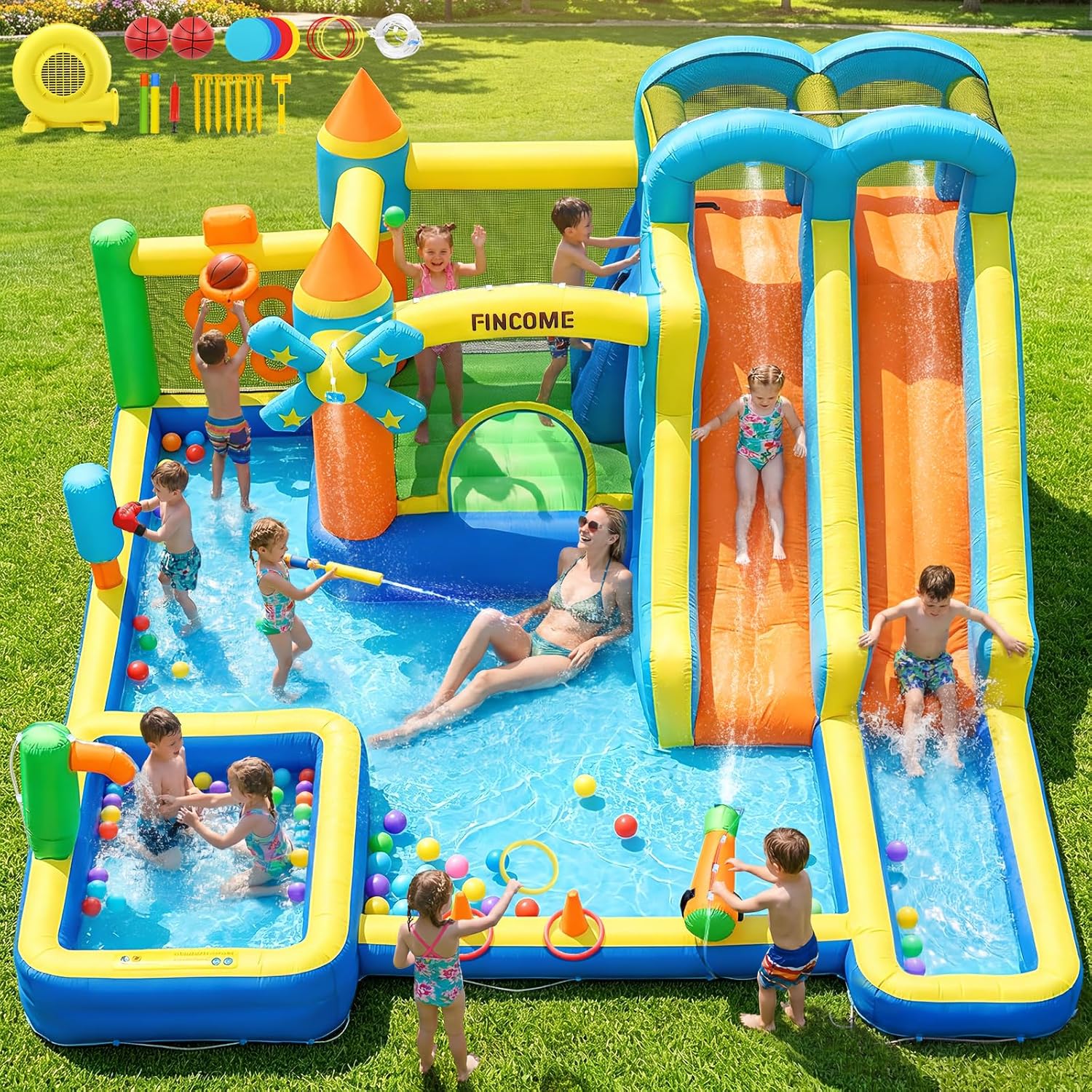 Kids Outdoor Climbing Wall - 10-in-1 Inflatable Bouncy Castle with Dual