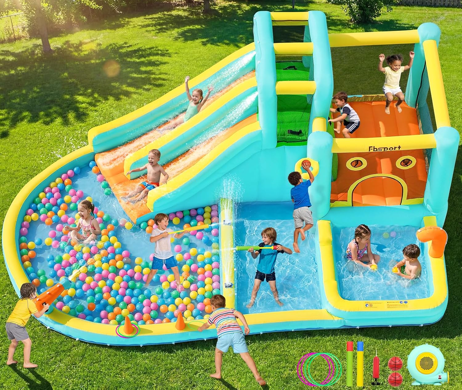 Kids Outdoor Pool - Double Slide Inflatable Water Park Bouncy