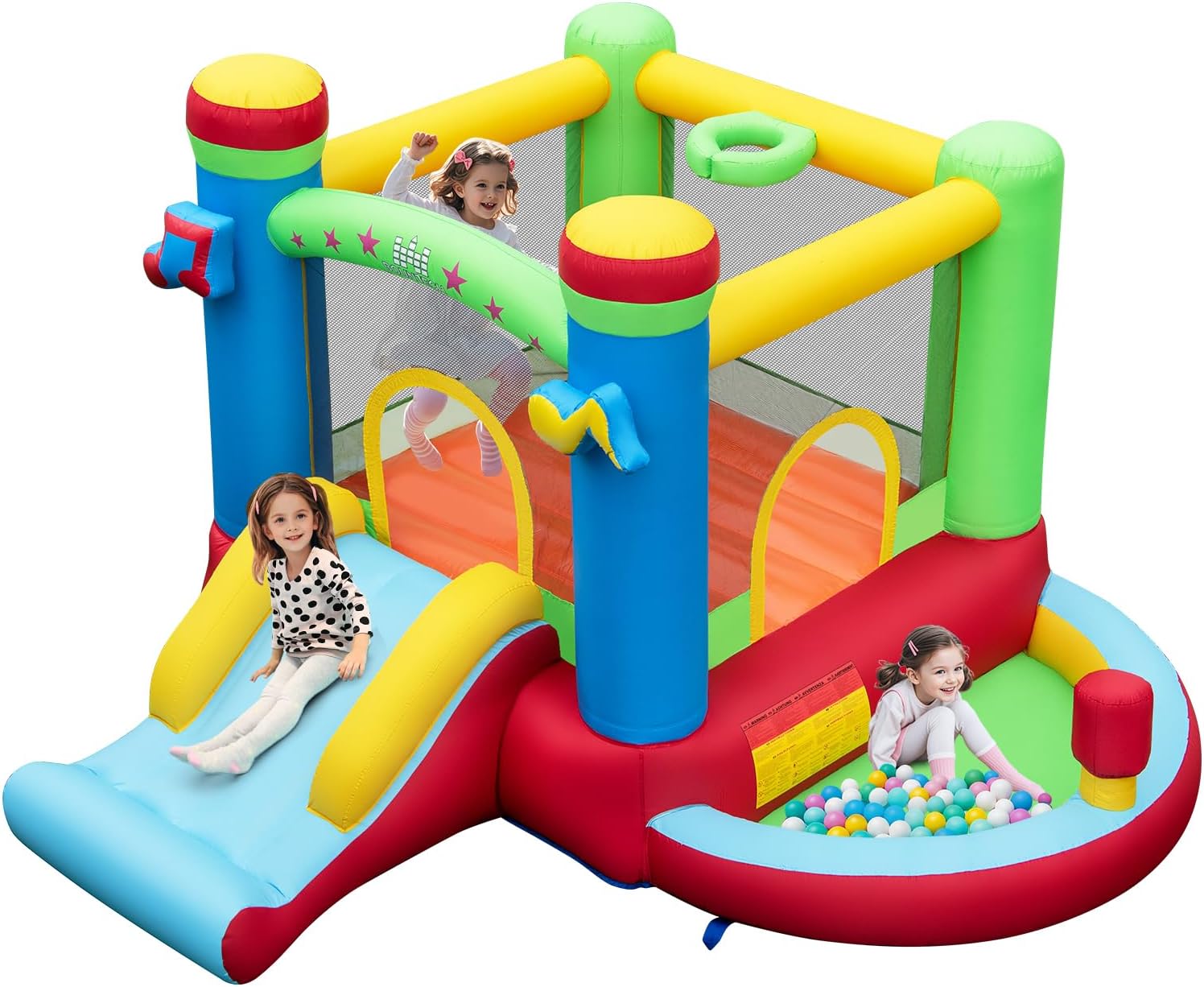 Kids Outdoor Basketball Hoop - Inflatable Bounce House with Ball Pit,