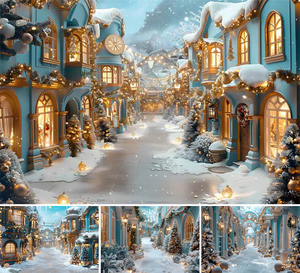 Kids Outdoor Treehouse - Mehofond Christmas Snow Street Photography Backdrop