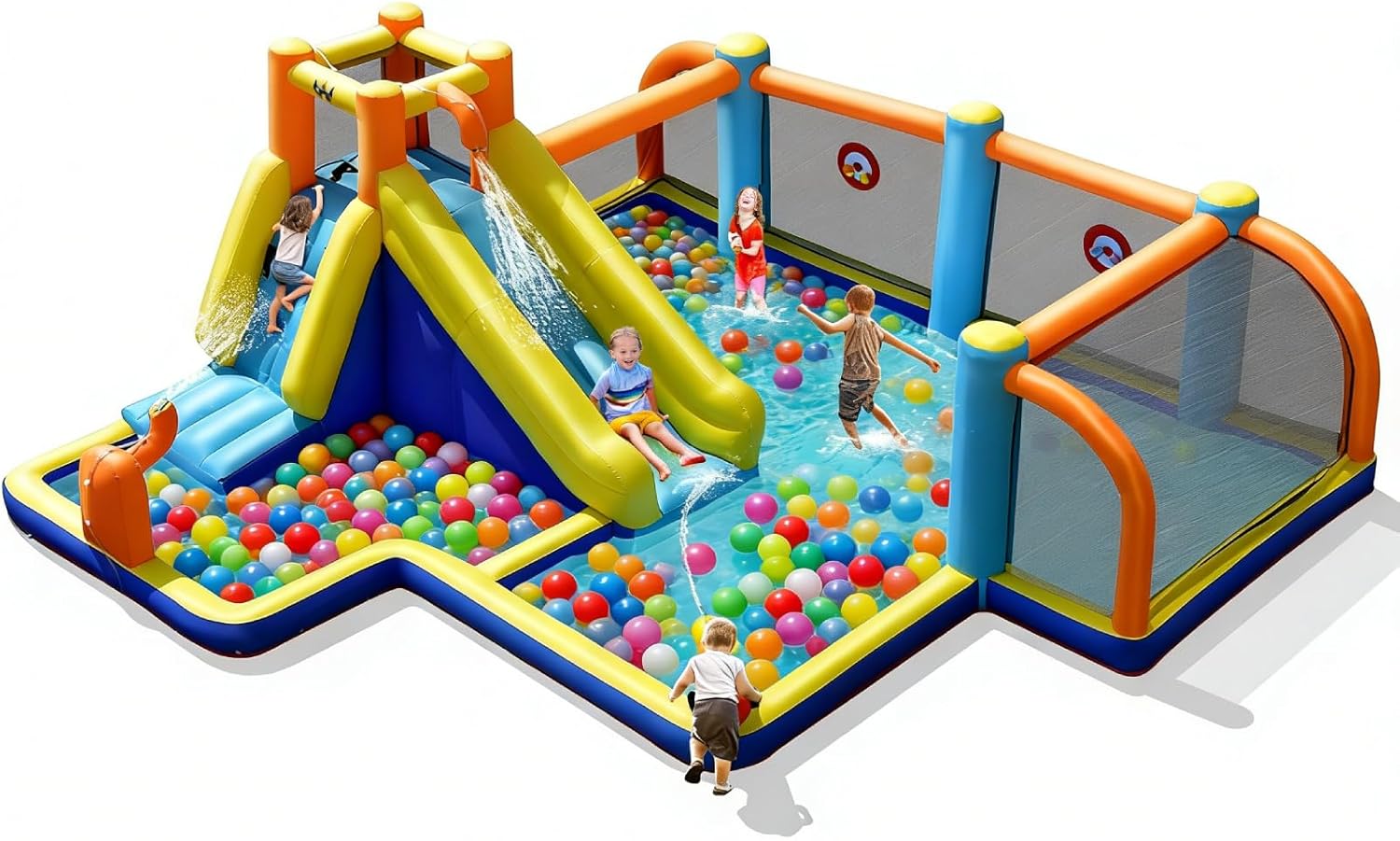 Kids Outdoor Pool - Inflatable Water Slide, Dual Cannons Water