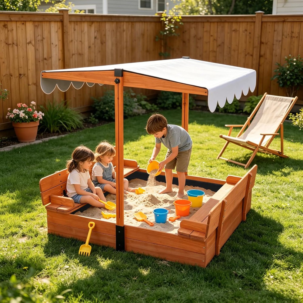 US Shipping Wooden Kids Sandbo - Kids Outdoor Sandbox recension och pris