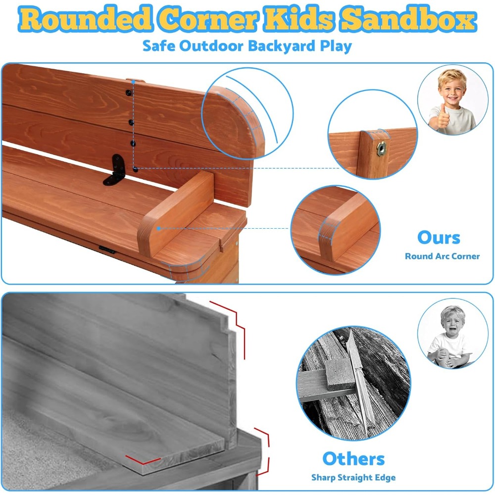 US Shipping Wooden Kids Sandbo - Kids Outdoor Sandbox recension och pris