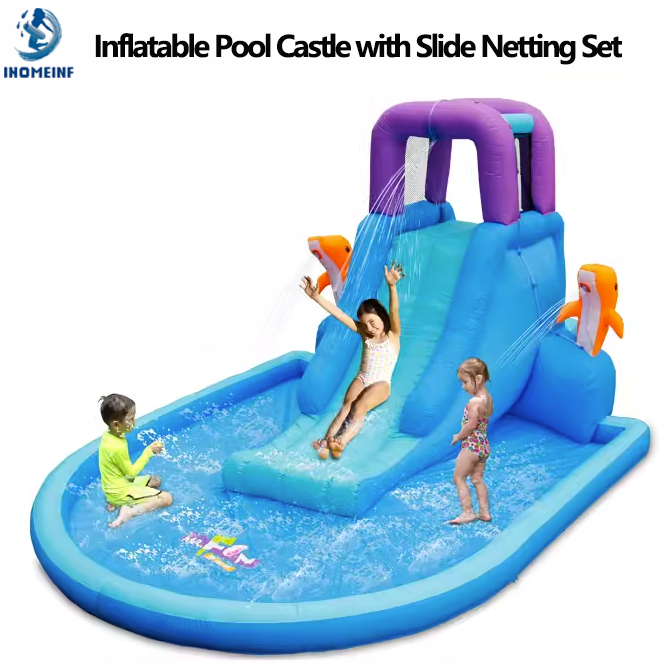 Inflatable Pool Castle with Sl - Outdoor Children'S Park recension och pris