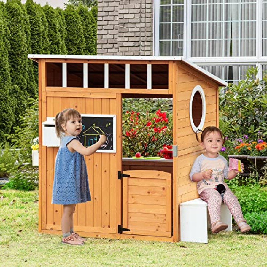 Outdoor Wooden Playhouse For K - Kids Outdoor Bench recension och pris