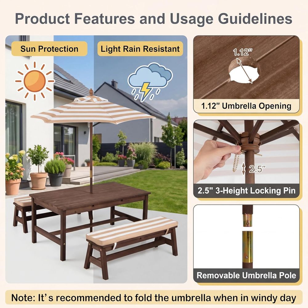 Kids Picnic Table, Large 42“x  - Kids Outdoor Bench recension och pris