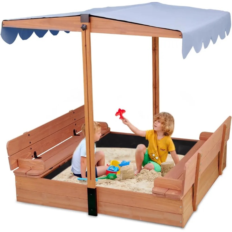 Wooden Kids Sandbox with Canop - Kids Outdoor Bench recension och pris