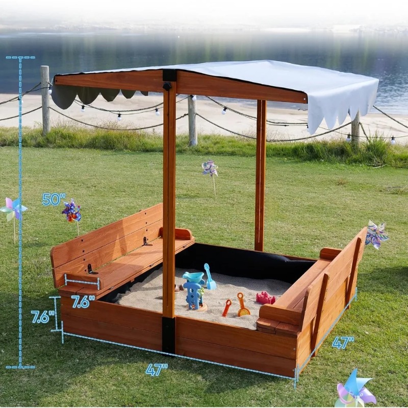 Wooden Kids Sandbox with Canop - Kids Outdoor Bench recension och pris