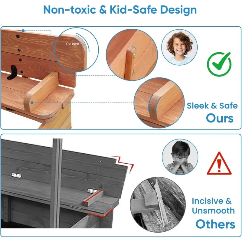 Wooden Kids Sandbox with Canop - Kids Outdoor Bench recension och pris