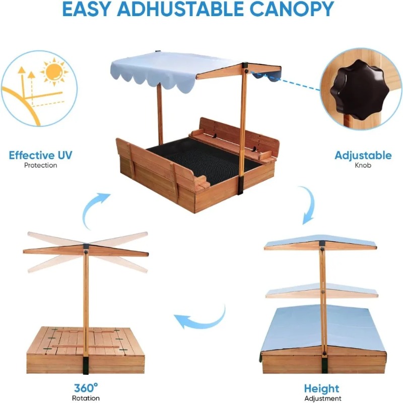 Wooden Kids Sandbox with Canop - Kids Outdoor Bench recension och pris