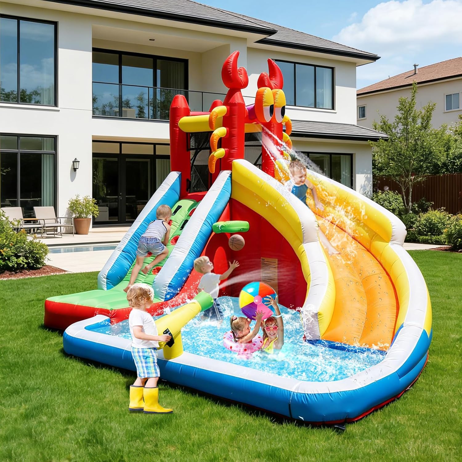Large Inflatable Bounce House  - Kids Outdoor Basketball Hoop recension och pris
